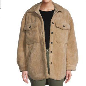 NWT Beige Faux Fur Teddy Puffer Shacket.